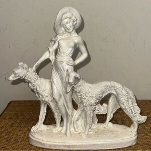Vintage Santini Sultana Art Deco Lady Borzoi Russian Wolfhound Dogs Figurine